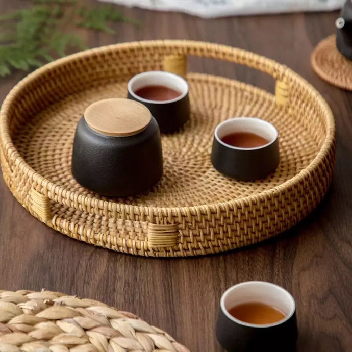 Round Handwoven Rattan Tray
