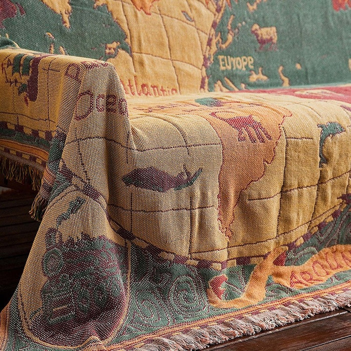 World Map Cotton Throw
